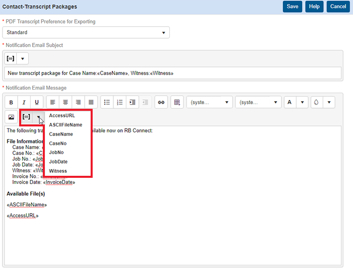 RB9 ??? Setting Contact Transcript Packages Connect preferences
